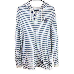 Disney Cruise Men's Striped Hoodie Size M Hooded Henley Nautical Vacation